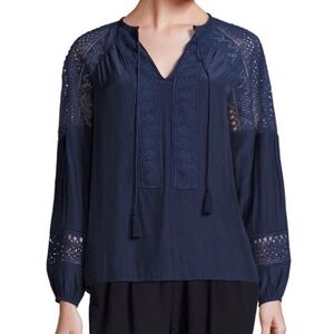Ramy Brooke Navy blue Long Sleeve Laced Winnie Blouse Size Medium